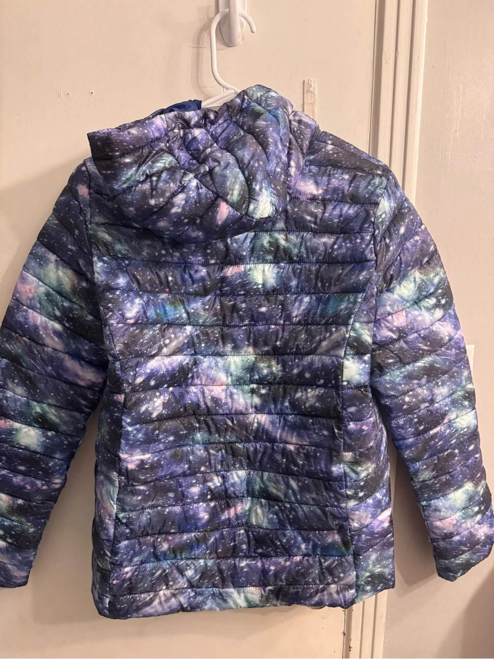 Lands' End Girls' Galaxy Print Puffer Jacket - Purple Blue